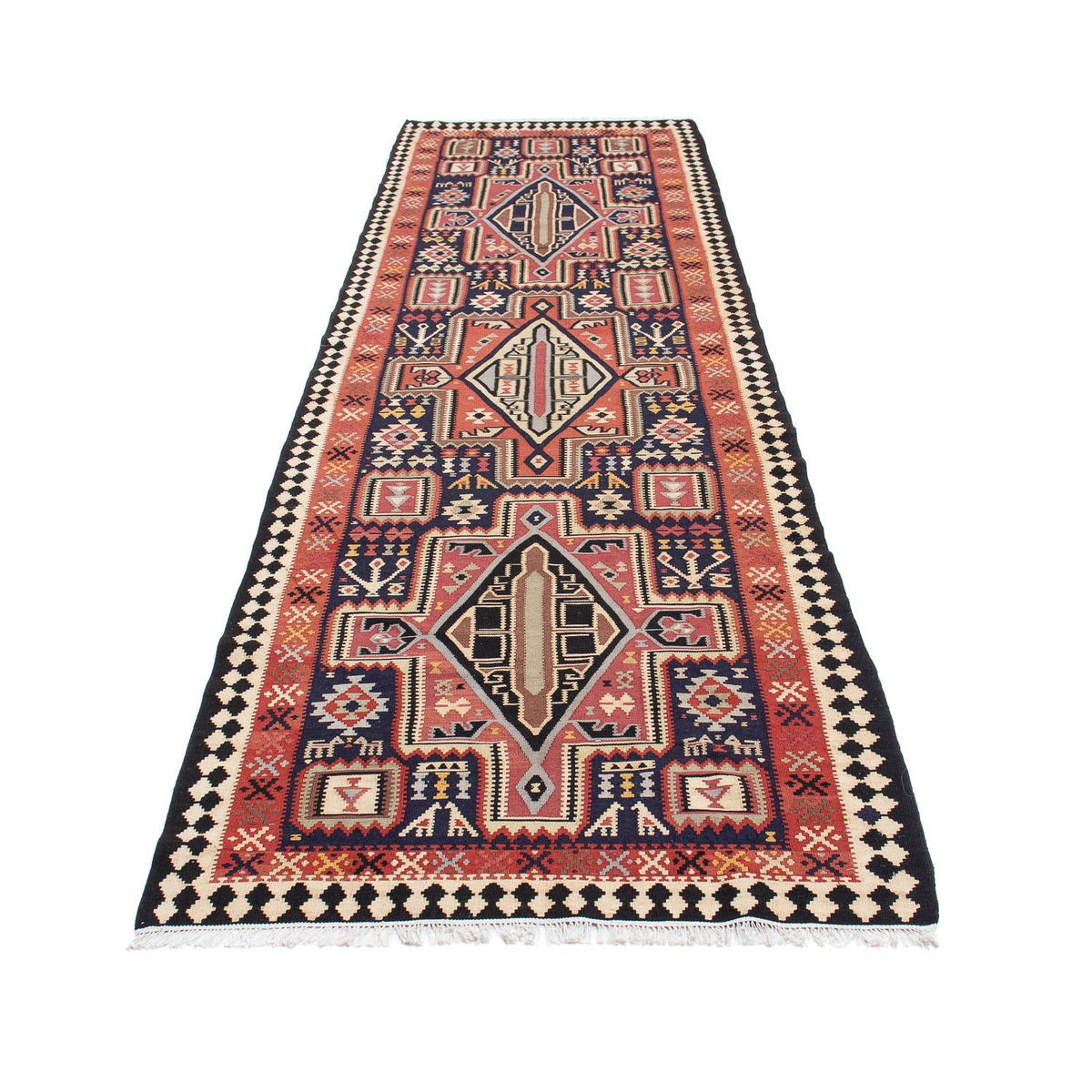 Runner Kelim Carpet - orientalisk matta - 382 x 102 cm - flerfärgad