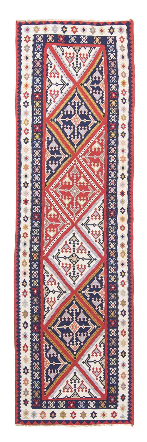 Runner Kelim Carpet - orientalisk matta - 384 x 100 cm - flerfärgad
