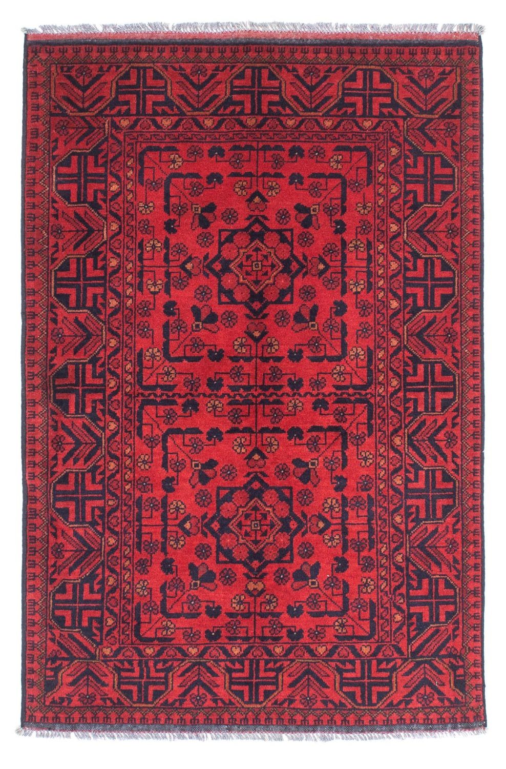 Afghansk matta - Kunduz - 144 x 98 cm - mörkröd