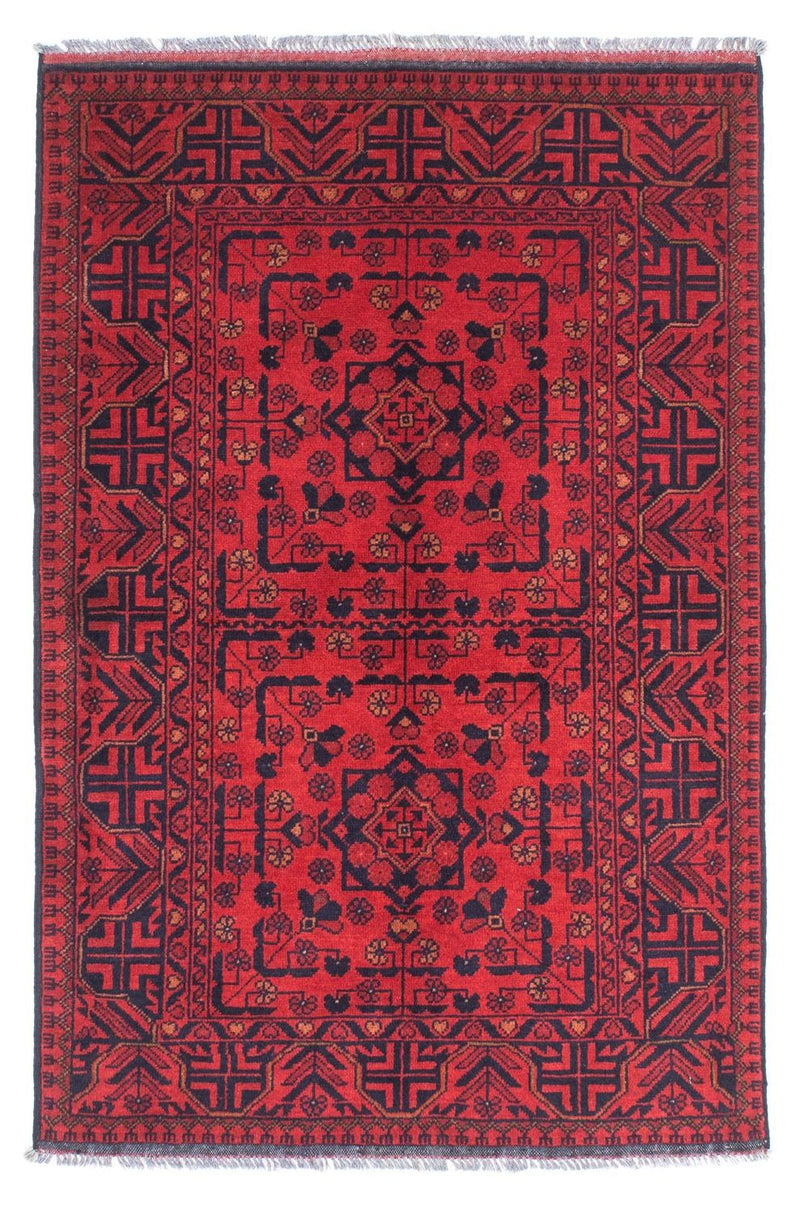 Afghansk matta - Kunduz - 144 x 98 cm - mörkröd