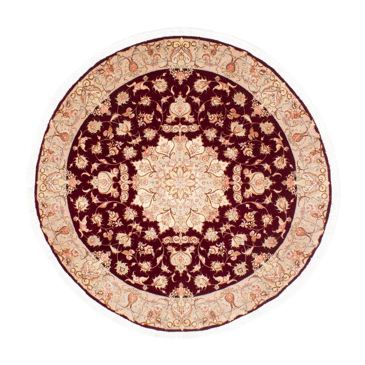 Persisk matta - Tabriz - Royal runt  - 150 x 150 cm - mörkröd