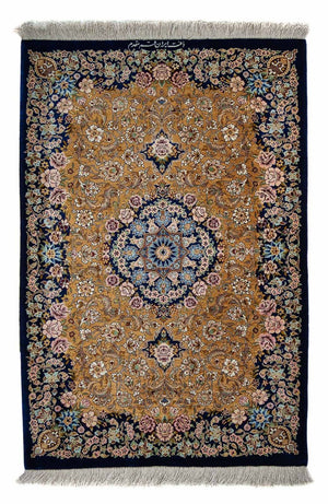 Persisk matta - Ghom - 91 x 62 cm - mörkblå