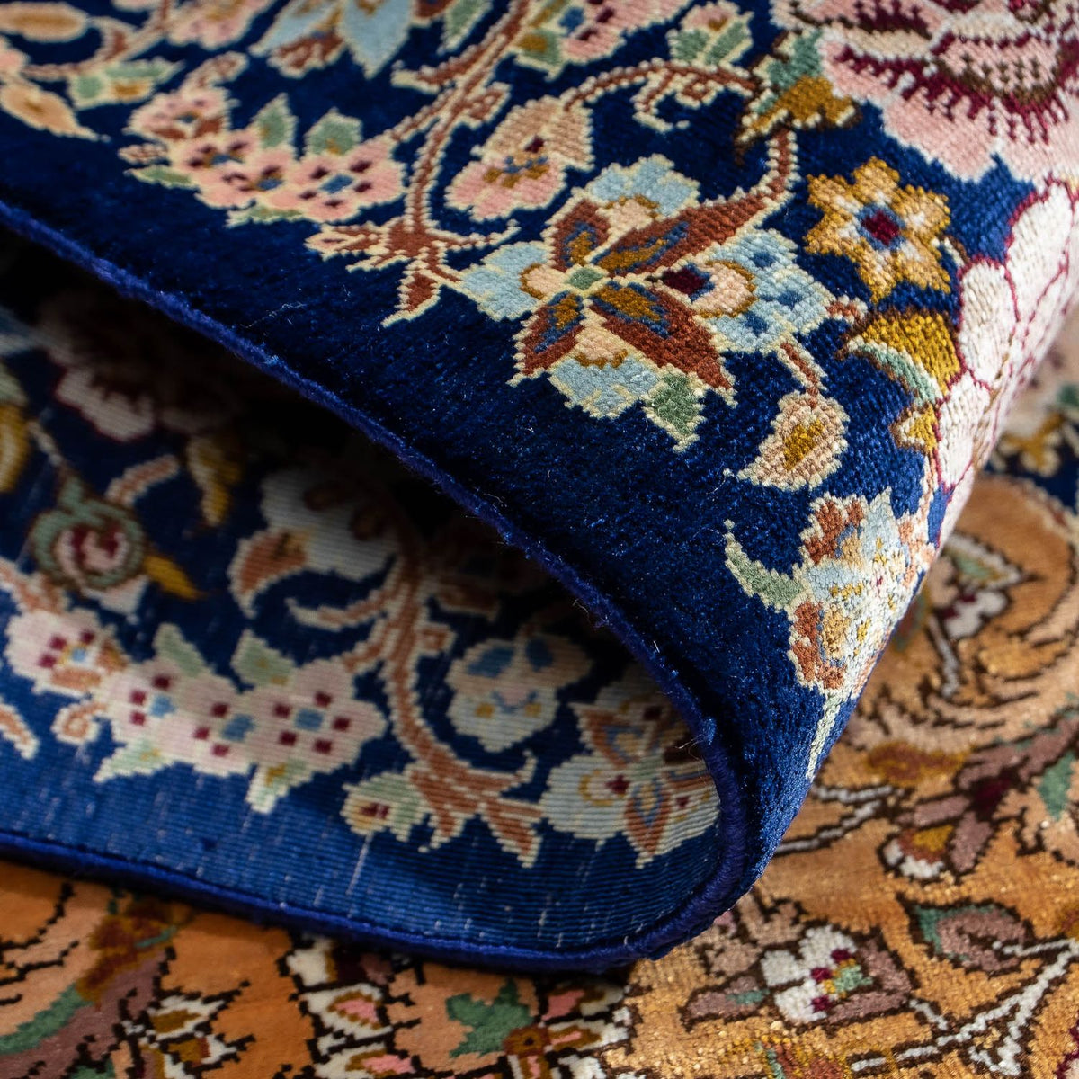 Persisk matta - Ghom - 91 x 62 cm - mörkblå