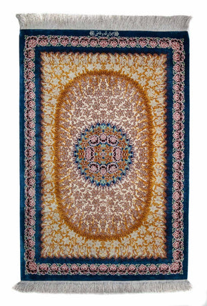 Silk Carpet - Ghom Silk - Premium - 93 x 60 cm - mörkblå