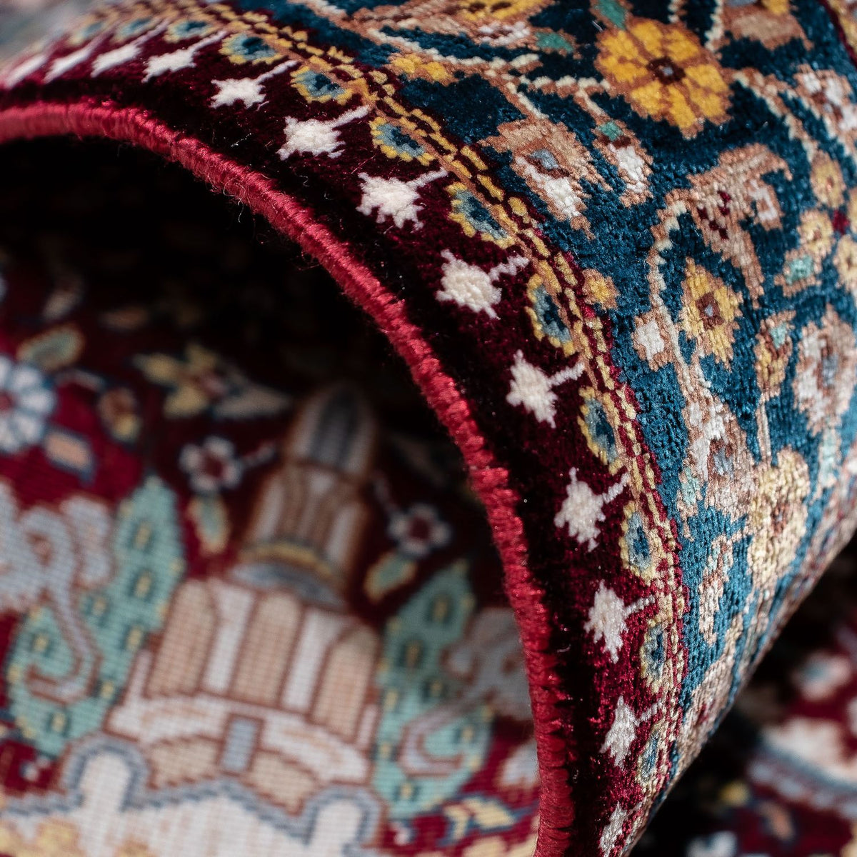 Persisk matta - Ghom - 87 x 60 cm - mörkröd