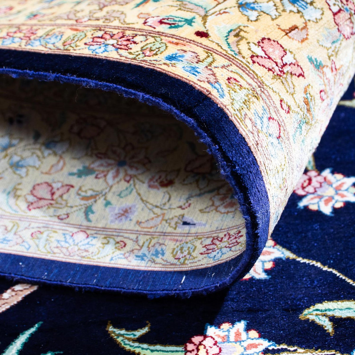 Persisk matta - Ghom - 119 x 80 cm - mörkblå