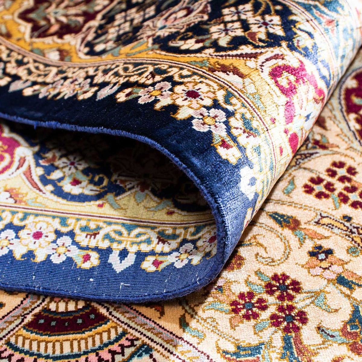 Persisk matta - Ghom - 123 x 77 cm - mörkblå