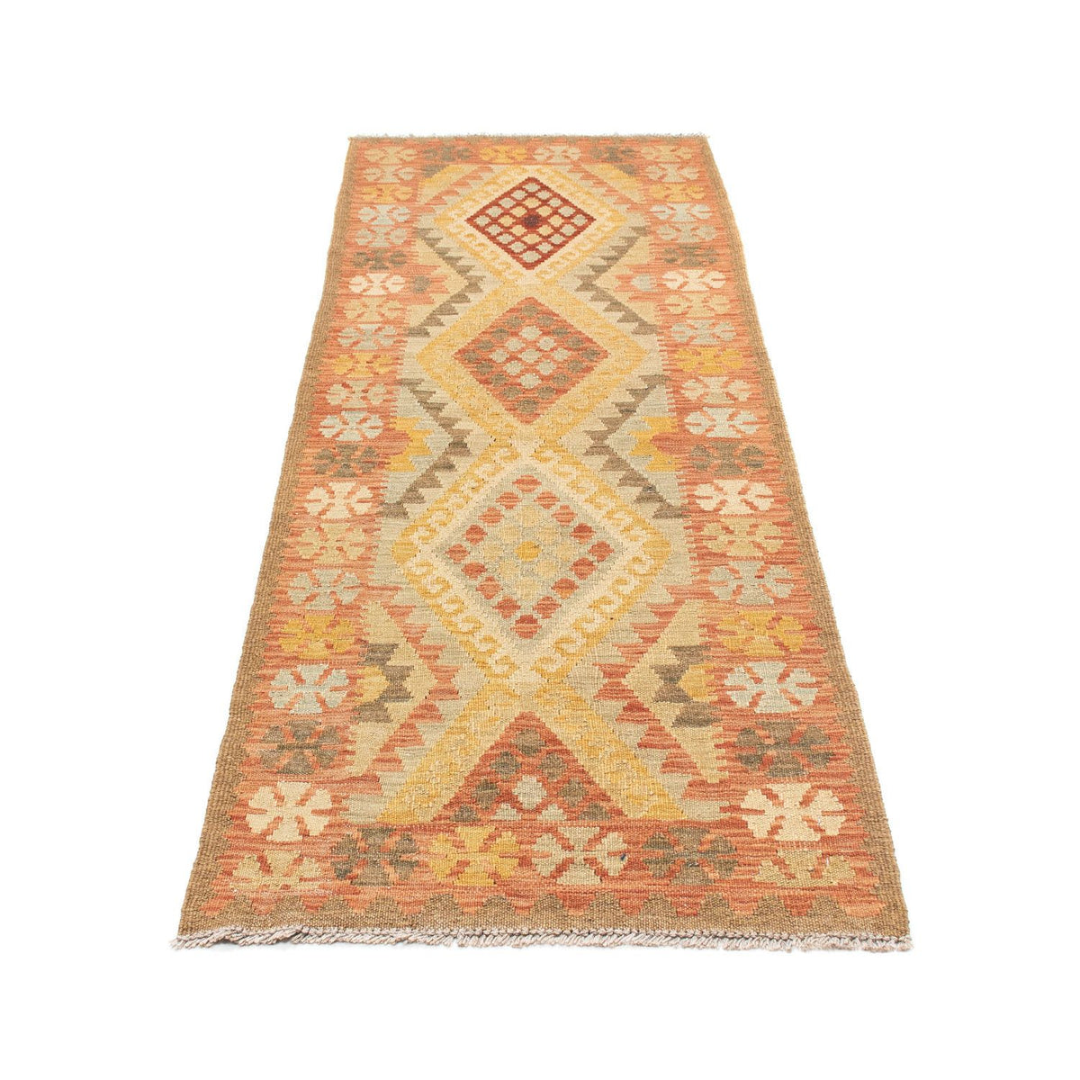 Runner Kelim Carpet - orientalisk matta - 208 x 66 cm - ljusröd