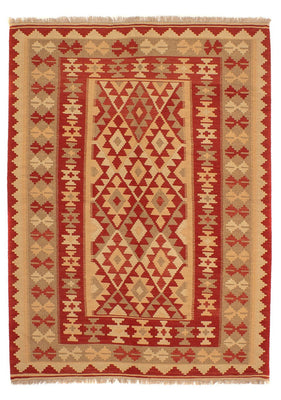 Kelim Carpet - orientalisk matta - 198 x 146 cm - mörkröd