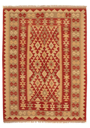 Kelim Carpet - orientalisk matta - 198 x 146 cm - mörkröd