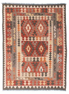 Kelim Carpet - orientalisk matta - 194 x 147 cm - ljusröd
