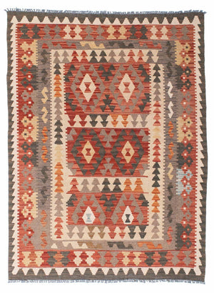 Kelim Carpet - orientalisk matta - 194 x 147 cm - ljusröd