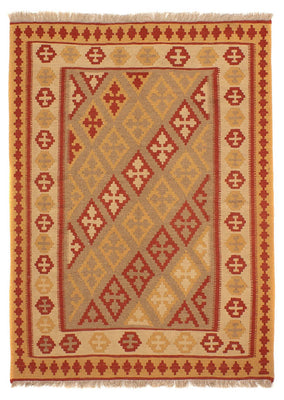 Kelim Carpet - orientalisk matta - 198 x 146 cm - ljusbrun
