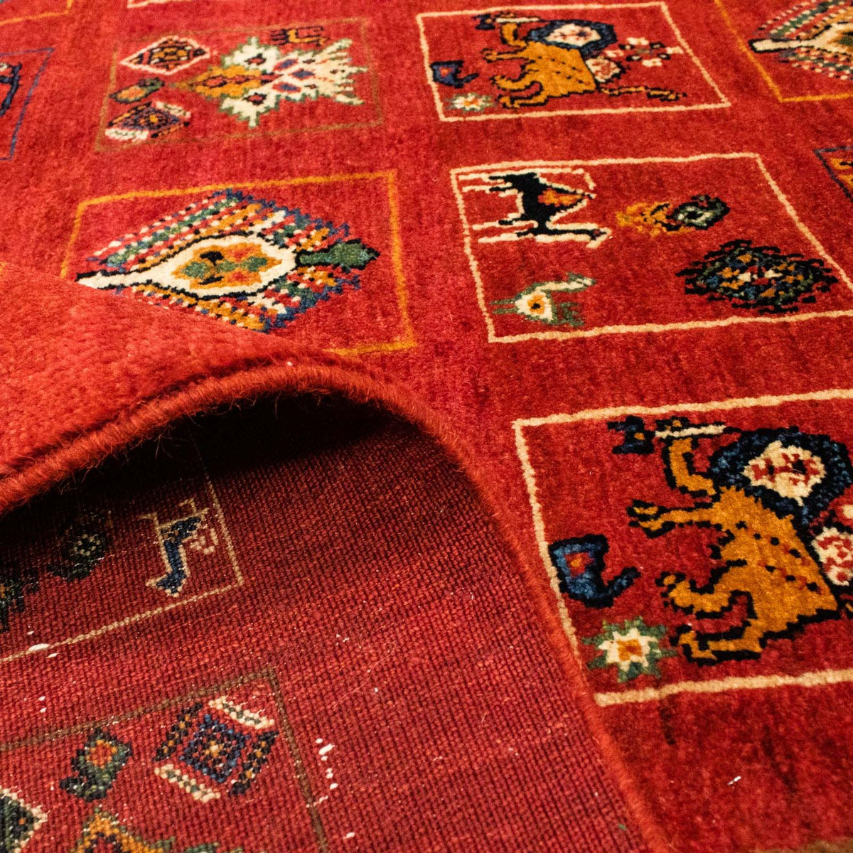 Gabbeh-matta - Kashkuli Persiska - 214 x 145 cm - mörkröd