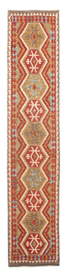 Runner Kelim Carpet - Splash - 393 x 77 cm - röd