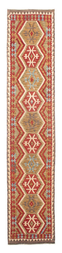 Runner Kelim Carpet - Splash - 393 x 77 cm - röd