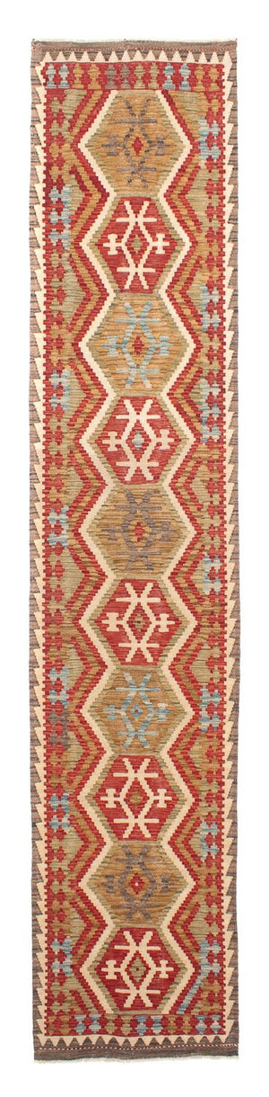 Runner Kelim Carpet - Splash - 393 x 77 cm - röd