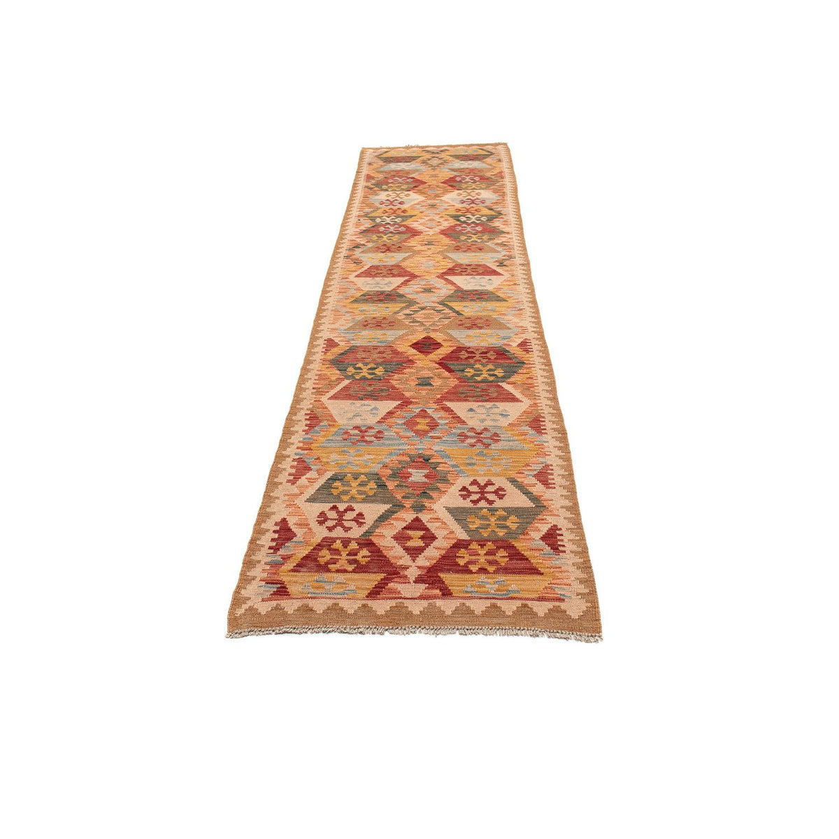 Runner Kelim Carpet - Splash - 390 x 76 cm - ljusröd