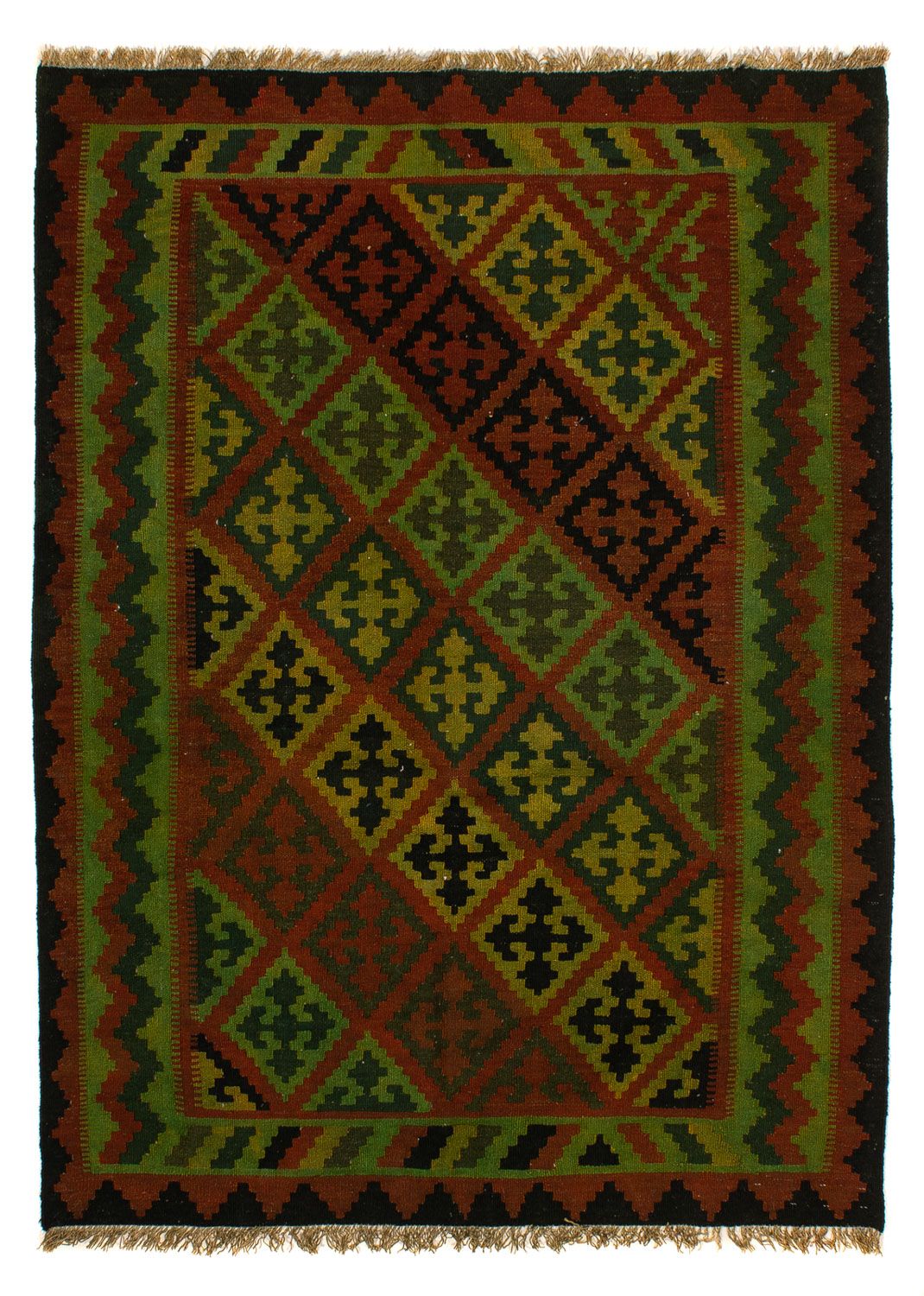 Kelim Carpet - orientalisk matta - 197 x 148 cm - mörkgrön