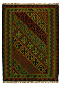 Kelim Carpet - orientalisk matta - 197 x 148 cm - mörkgrön