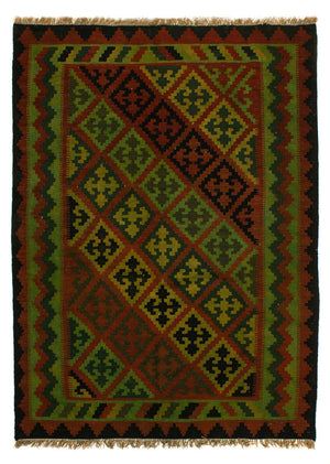 Kelim Carpet - orientalisk matta - 197 x 148 cm - mörkgrön