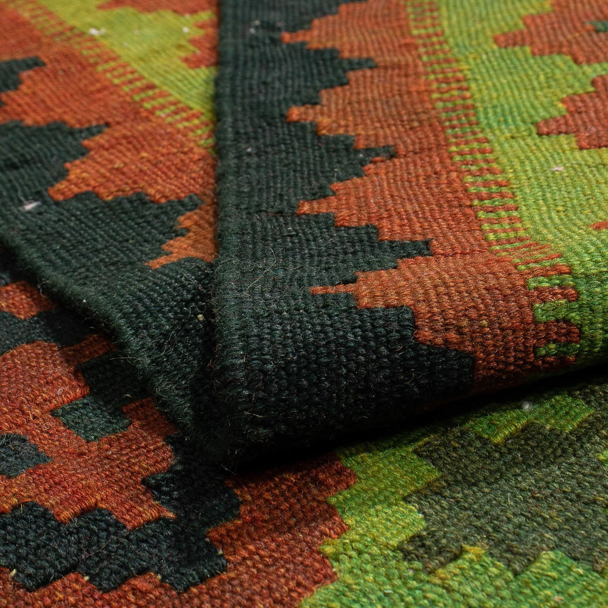 Kelim Carpet - orientalisk matta - 197 x 148 cm - mörkgrön