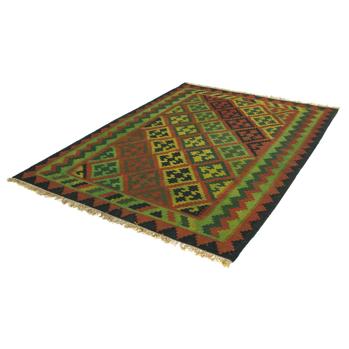 Kelim Carpet - orientalisk matta - 197 x 148 cm - mörkgrön