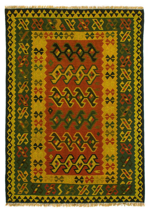 Kelim Carpet - orientalisk matta - 208 x 150 cm - mörkgrön