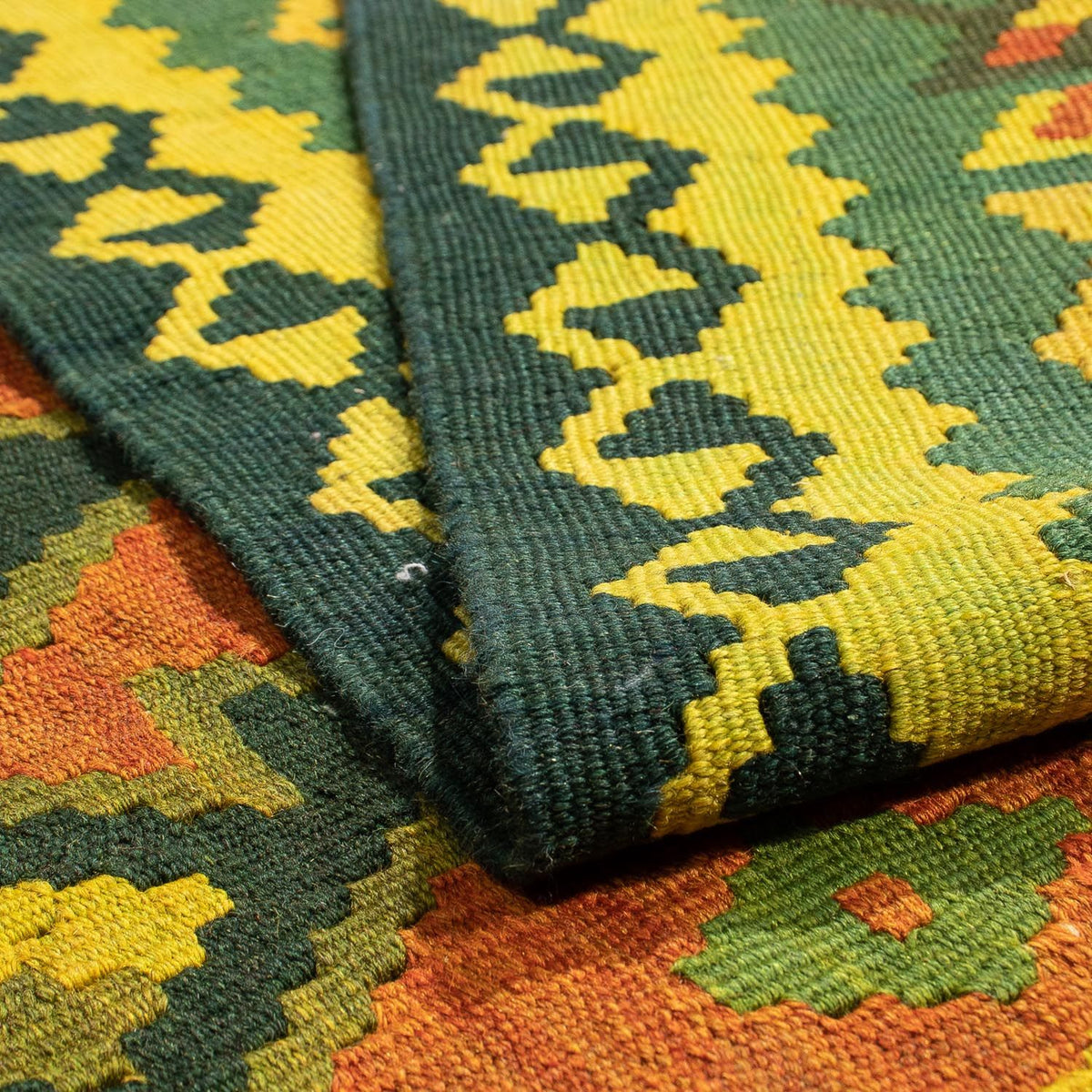 Kelim Carpet - orientalisk matta - 208 x 150 cm - mörkgrön