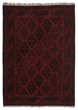 Kelim Carpet - orientalisk matta - 193 x 145 cm - mörkröd