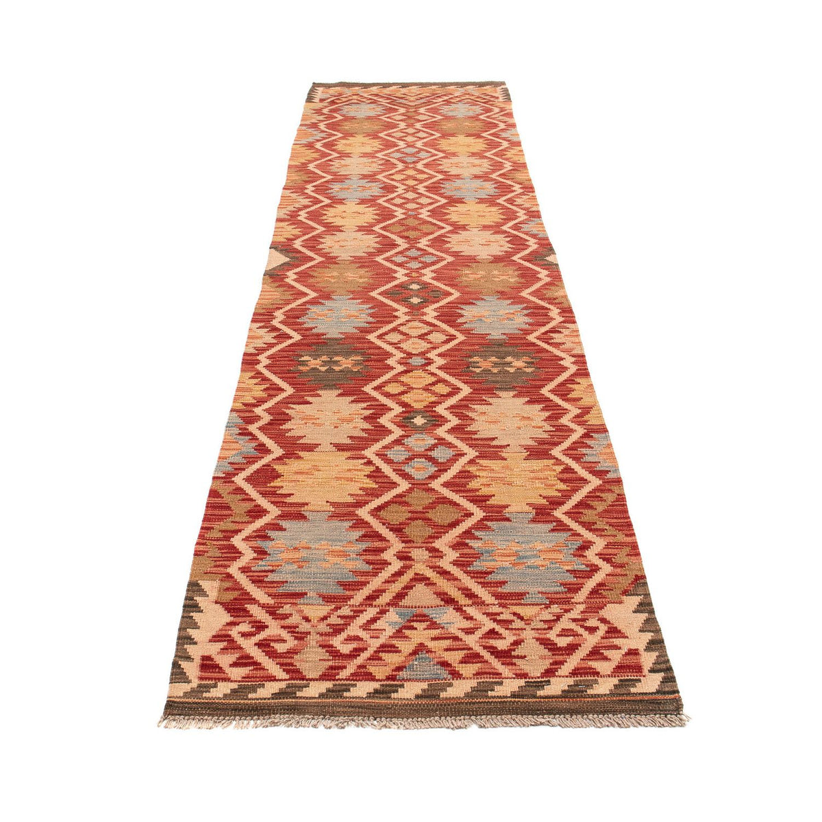 Runner Kelim Carpet - Splash - 384 x 75 cm - röd