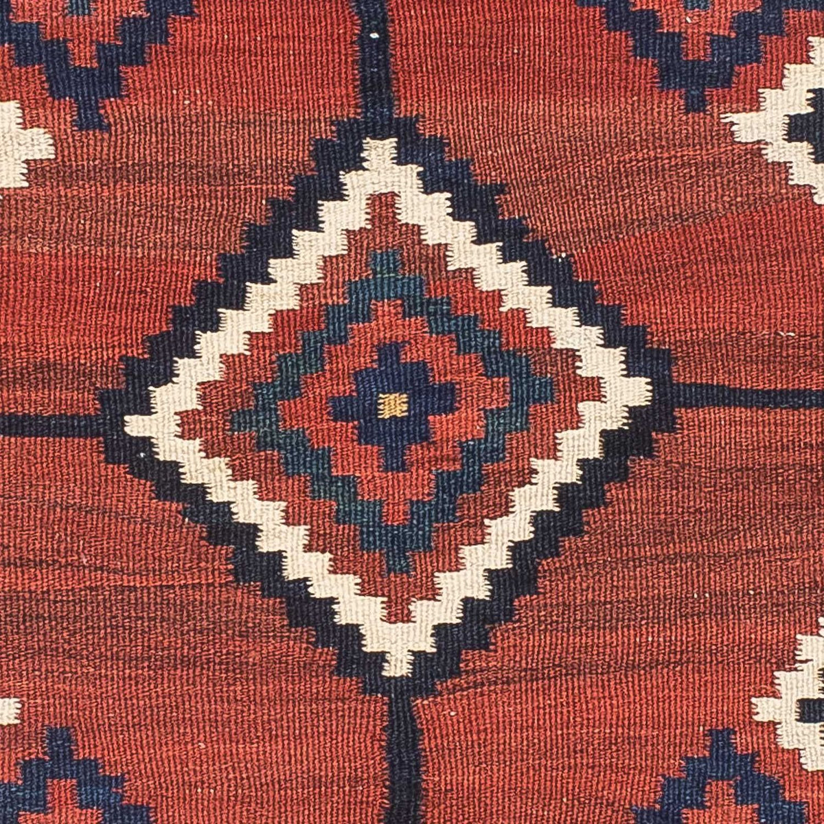 Kelim Carpet - orientalisk matta kvadrat  - 144 x 132 cm - mörkröd