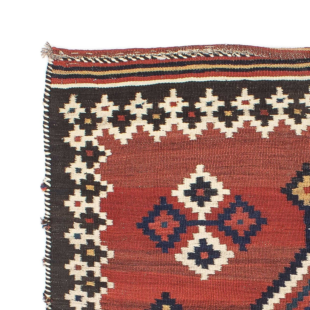 Kelim Carpet - orientalisk matta kvadrat  - 144 x 132 cm - mörkröd