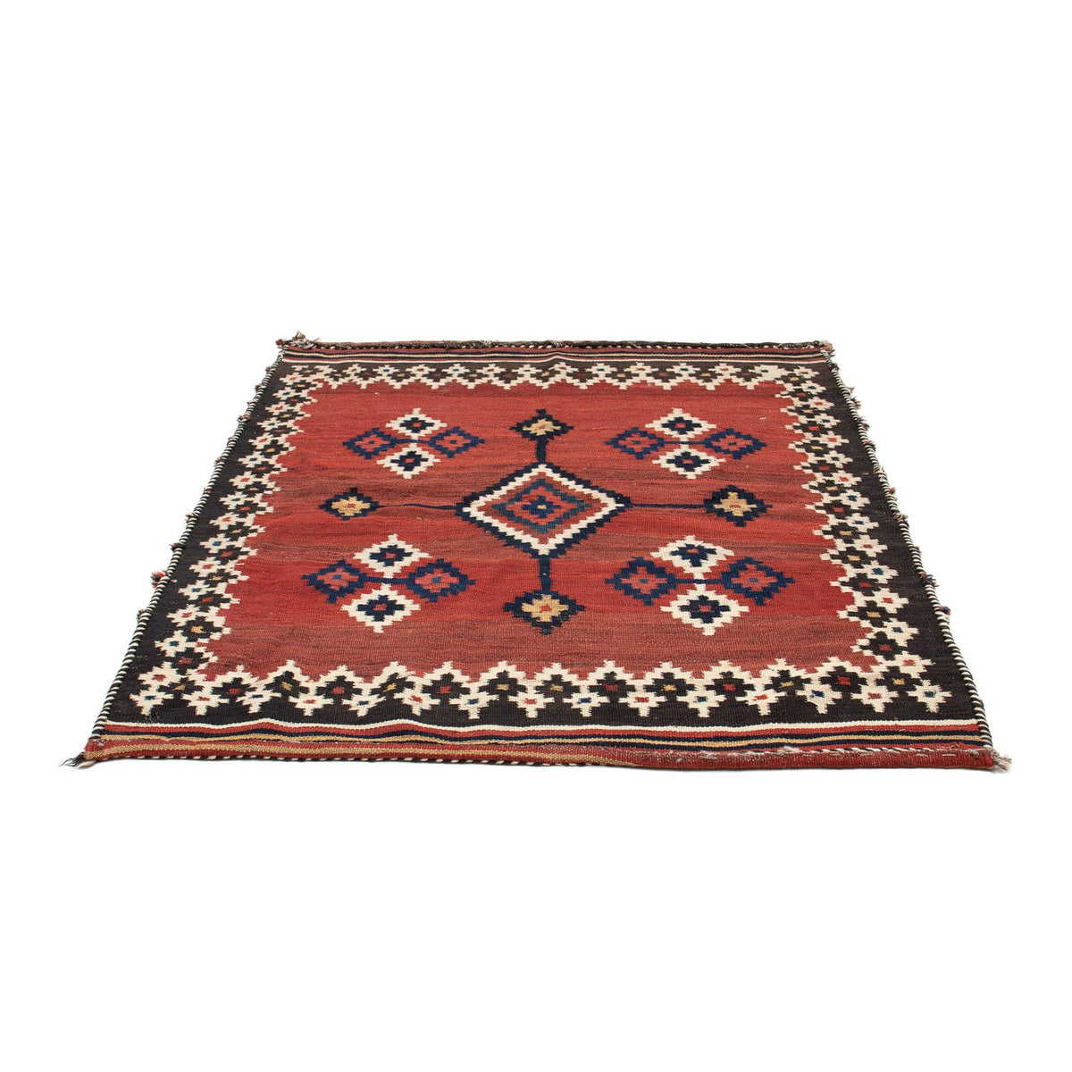 Kelim Carpet - orientalisk matta kvadrat  - 144 x 132 cm - mörkröd