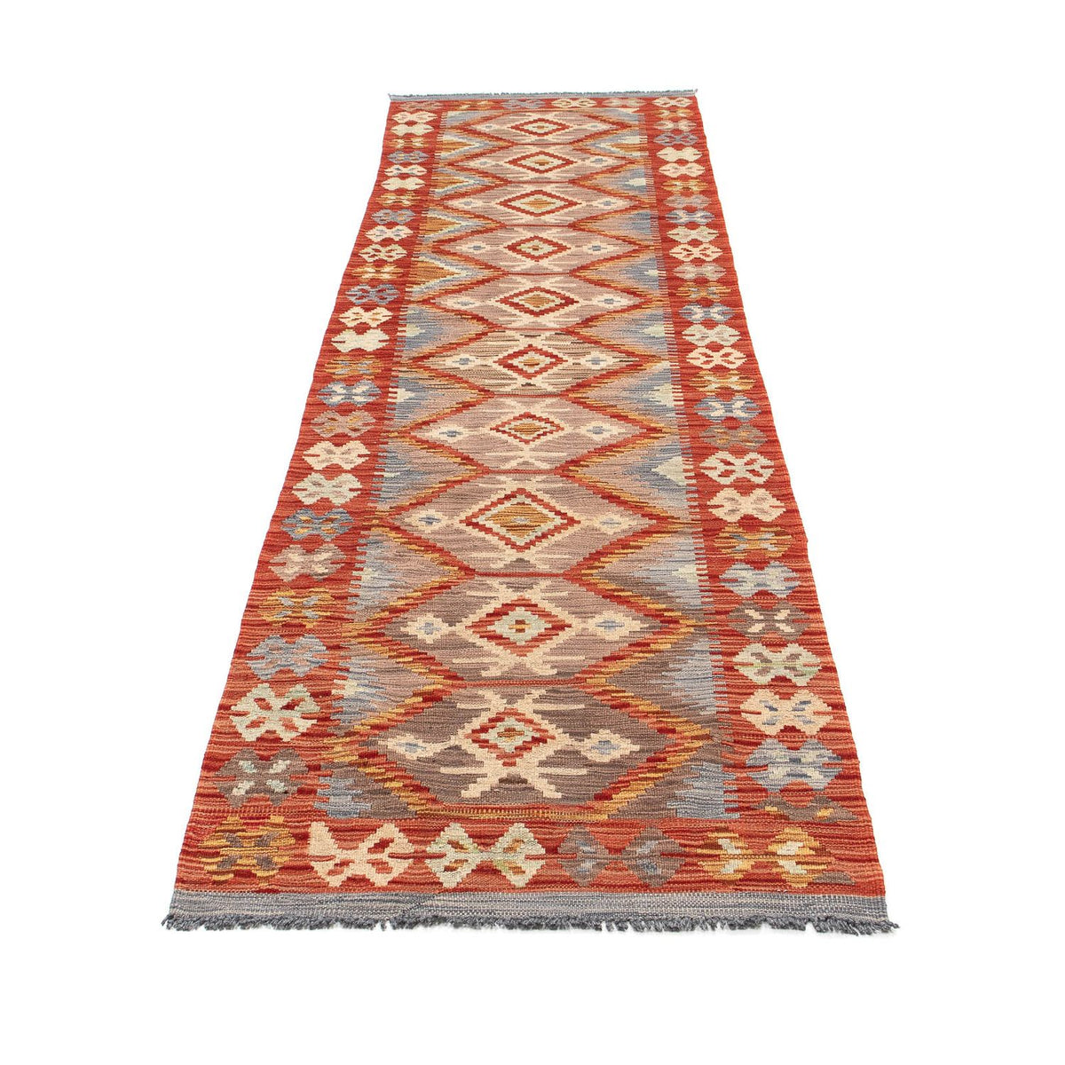 Runner Kelim Carpet - Splash - 298 x 77 cm - röd